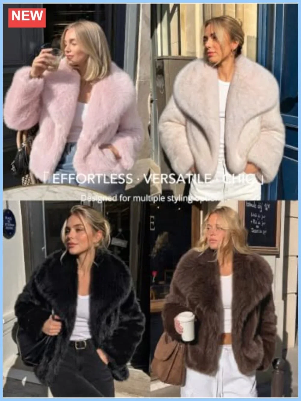 Women's Faux Fur Coat Fuzzy Teddy Jacket Winter Warm Long Sleeve